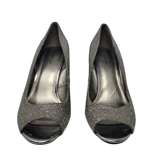 Bandolino Womens BDTufflove Wedge 11 Heel Metallic Silver Sparkle Peep Toe Glam - Picture 5 of 11